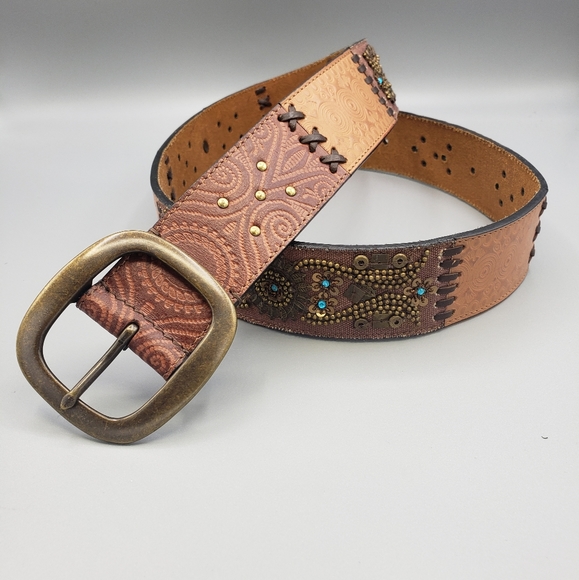 Fossil Accessories - Fossil Embellished Patchwork Tooled Leather Belt